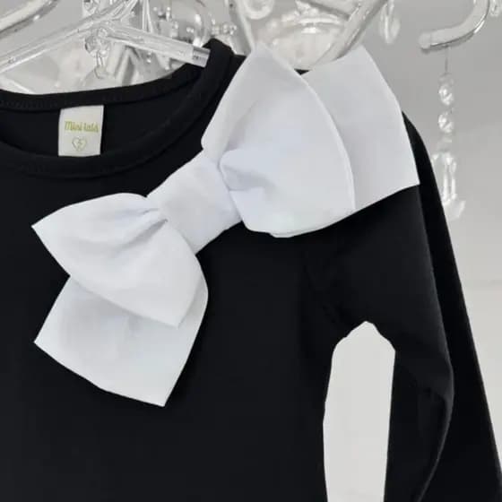 Blusa Infantil Preta e Nude com Laço Lançamento Outono Inverno Kids Menina