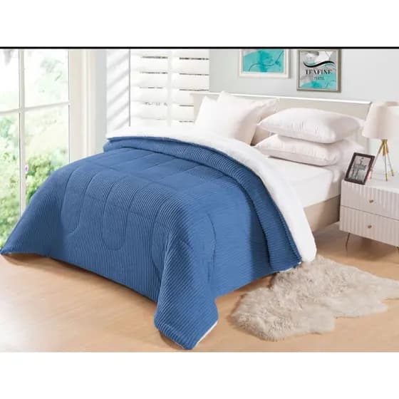 Coberdrom Edredom Canelado Dupla Face Sherpa Manta Soft Casal Queen Cobertor Coberta Frio Inverno