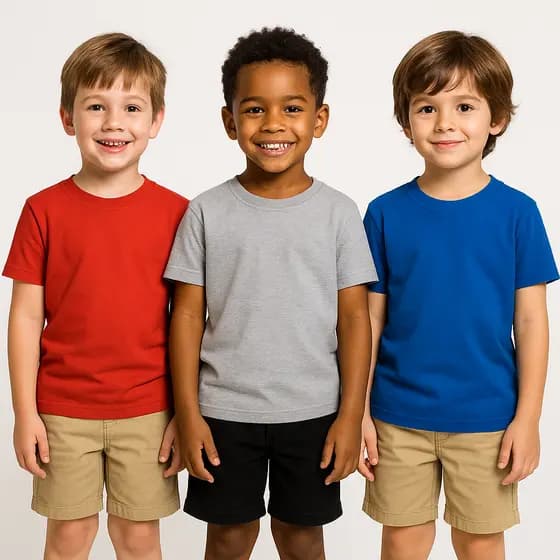 kit 3 Camiseta infantil básica sem estampa para menino em meia malha 100% algodão tamanhos 1 ao 12 anos Sortidas