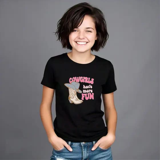 T-shirt Camisa infantil Country Cowgirls Texas Rodeio Feminina Garota a Boiadeira algodão básica