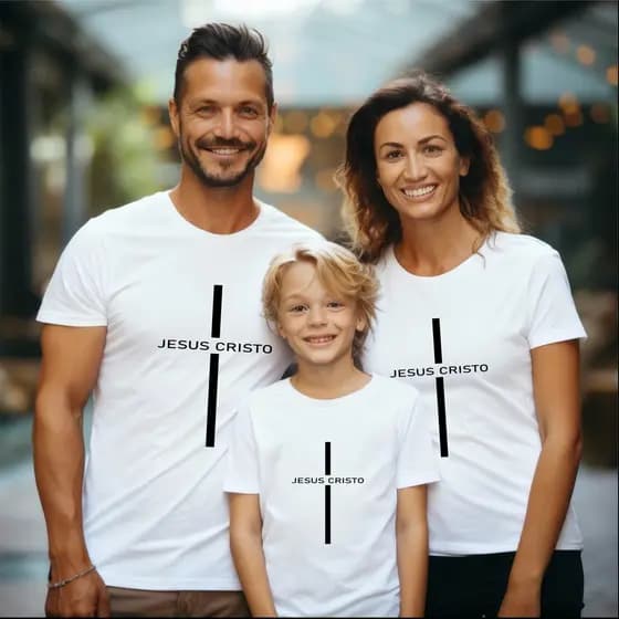 Camiseta Jesus Cristo evangelica Cruz cristã Católica kit camisetas familia Feminina Masculino infantil camisa algodão