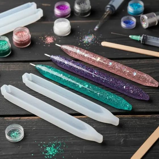 Kit 3 Forma Molde Caneta 03 Silicone Criação De Canetas Resinas Artesanatos