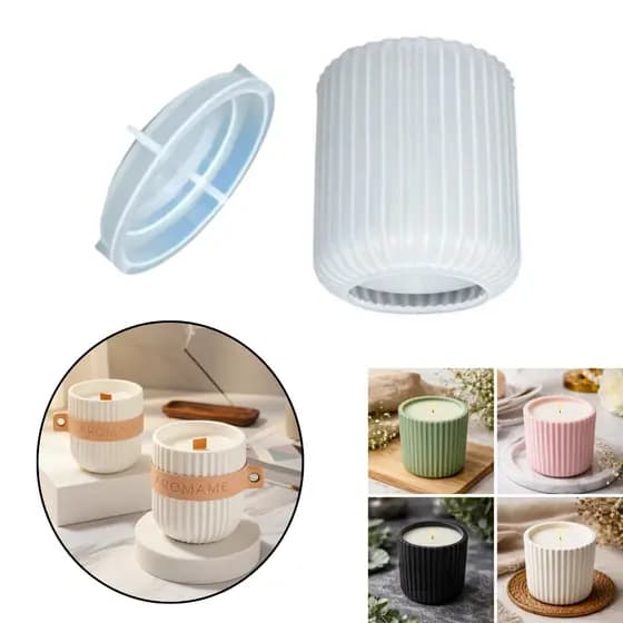 Molde Silicone Pote Estriado para Velas e Resina Forma Cimento Gesso Decorativo