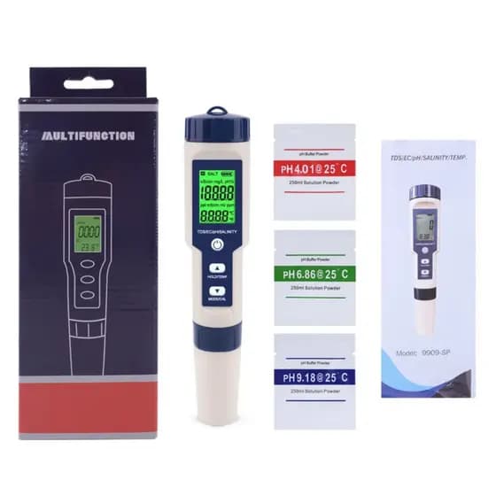 Medidor de PH Digital 5 EM 1 pHmetro Calibração Automática TDs EC Temperatura Salinidade