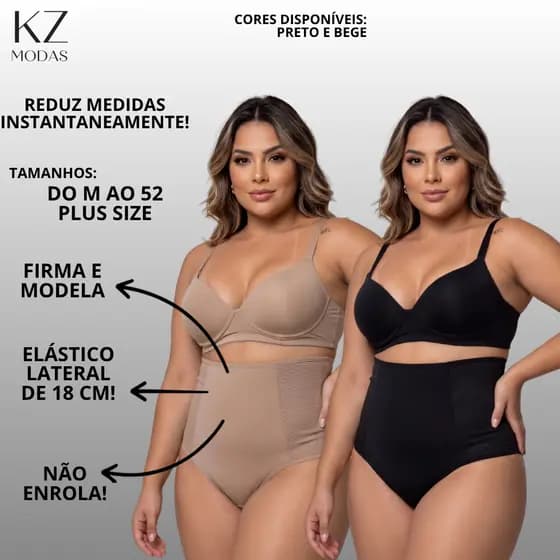Calcinha Cinta Modeladora Alta Compressão Elástico Lateral 18cm Altura Seca Barriga cintura Lateral