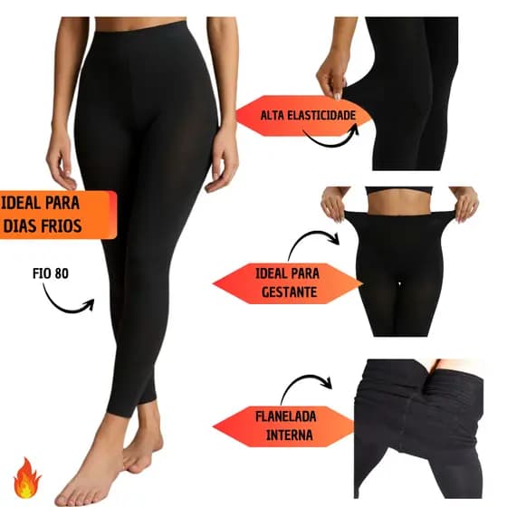 Meia Calça Forrada Térmica Flanelada Pelúciada Quente Inverno Gestante Alta Elasticidade Modeladora