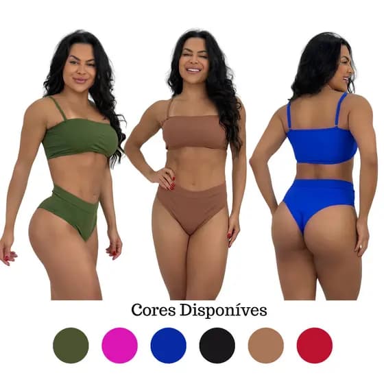 Biquíni Top faixa Zero Transparência Calcinha Cintura Alta e Top Faixa Decote Sem Bojo Com Forro Praia KZ