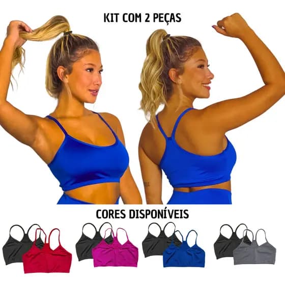 Kit 2 Top Fitness Nadador Feminino Alça Fina Alcinha Academia Top Básico para malhar Costa Nua