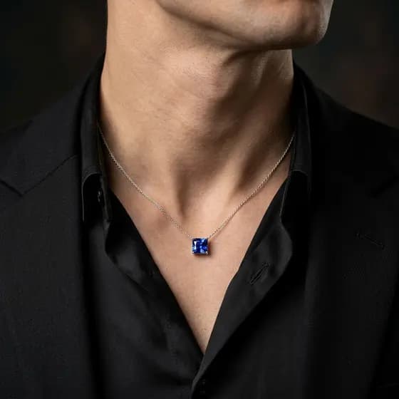 Colar Masculino Corrente Azul Escuro Aço inoxidável 60cm Elegante e Durável para Homens