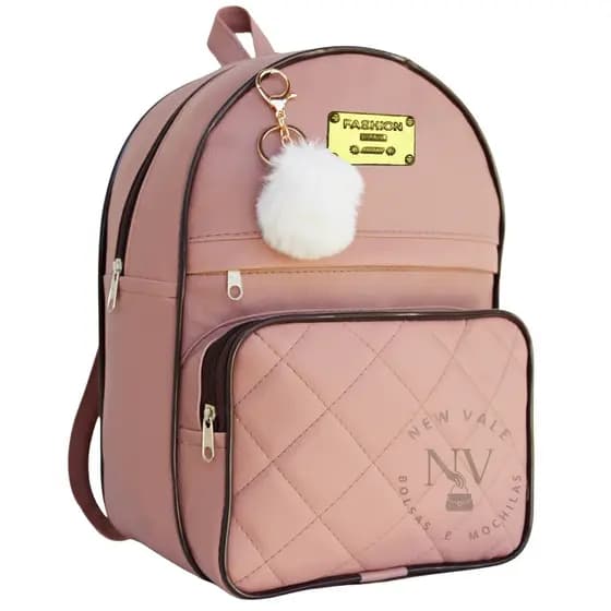 Mochila Feminina Bolsa Mochilinha Reforçada Escolar Alças Reguláveis+ Pompom Três Repartições
