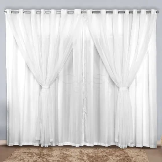 Cortina Luxo 3 Metros Microfibra Com Voil para varão simples - Cortina Para janela de Sala ou Quarto