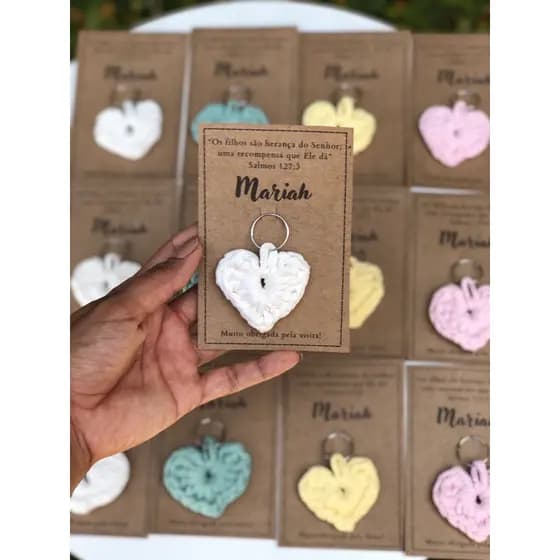 50 Chaveiros coração PREMIUM e cartão personalizados lembracinha / chá de bebê / casamento / chá revelação / aniversário