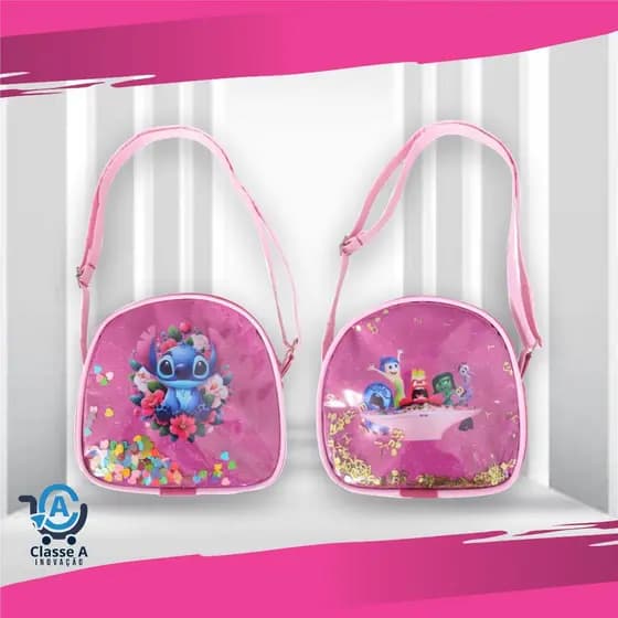 Bolsinha Infantil Stitch Divertidamente Menina Transversal Personagem Desenho Bolsa Alça Ajustável