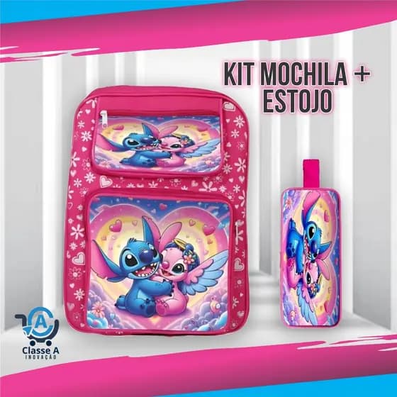 Kit Escolar Mochila Grande e Estojo Infantil Feminino Menina Personagem Aulas