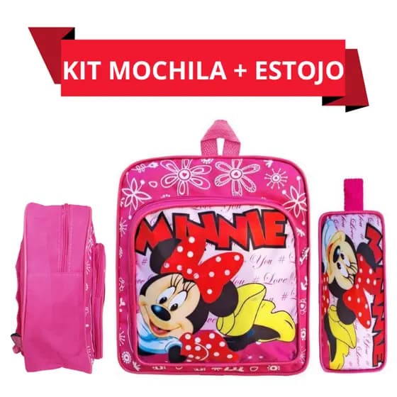 Kit Mochila Média + Estojo Infantil Escolar Feminino Menina Personagem Minnie