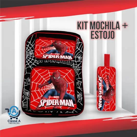 Kit Escolar Mochila Grande e Estojo Infantil Masculino Menino Personagem Homem Aranha
