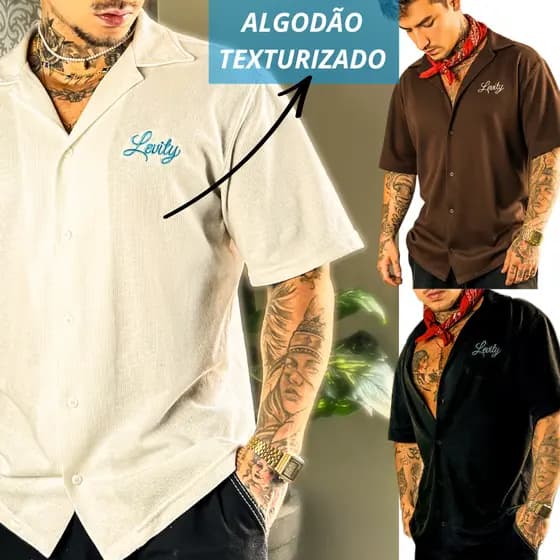 CAMISA MASCULINA OVERSIZED TRICOT OFF WHITE TEXTURIZADA PREMIUM GRIFE