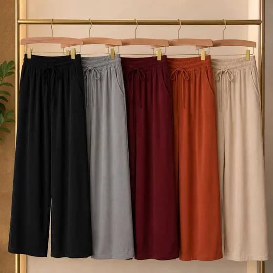 Calça pantalona cintura alta feminina elástico na cintura tecido duna elegante confortável