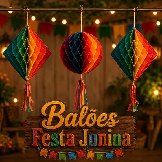 Balões Decoração Festa Junina Balão Colmeia Redondo, Colmeia e Lanterna Triangulo São joão