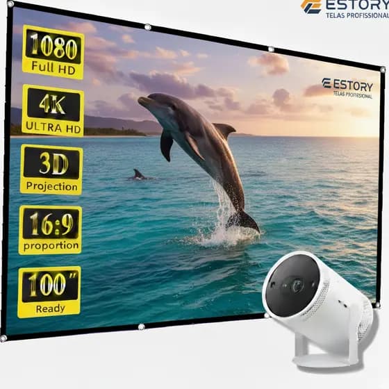 ESTORY TELAS Telão Projetor Projeção 4k Full Hd 100 Polegadas Branca Cinema Uso Interno Externo