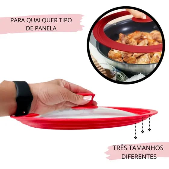 Tampa Vidro e Silicone Avulsa Para Panela Frigideira Tampa Universal 3 Tamanhos