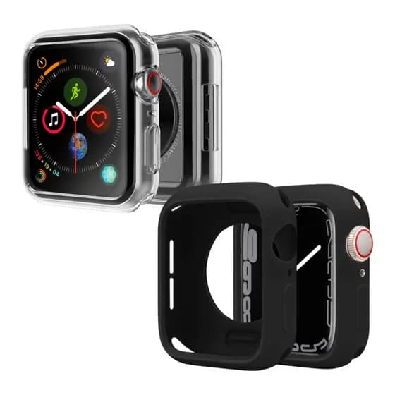 Capa Case Bumper Silicone TPU Preta E Transparente Compatível Com Apple Watch e IWO 38/40/42/44mm