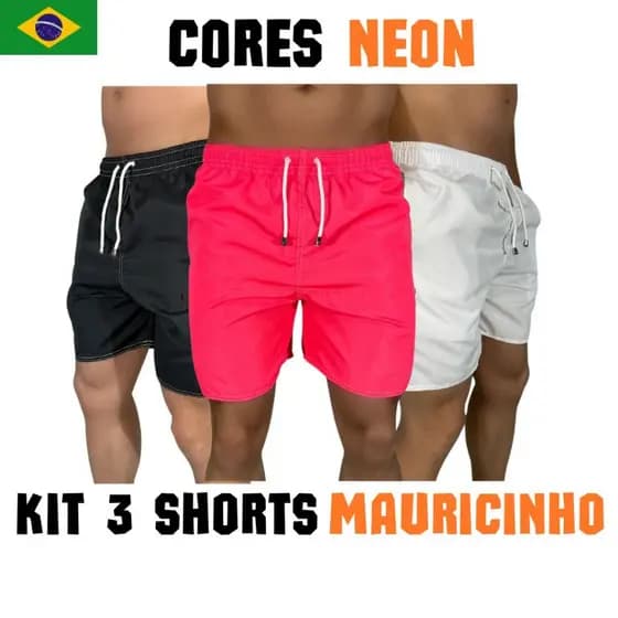 Kit 3 Shorts Presente Aniversário Futebol Lazer Amizade Mauricinho Liso Tecido 2C