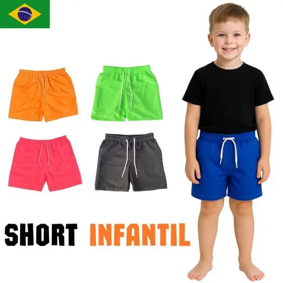 Short Infantil Tactel Liso Presente Lazer Pai Mãe Amor Presente Tecido Premium
