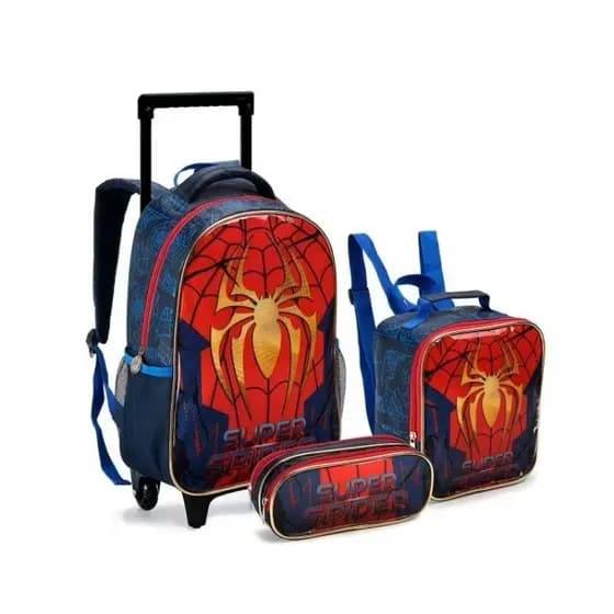 Kit Mochila rodinhas 5 peças Feminino completa Lancheira,Estojo,Garrafinha,Chaveiro
