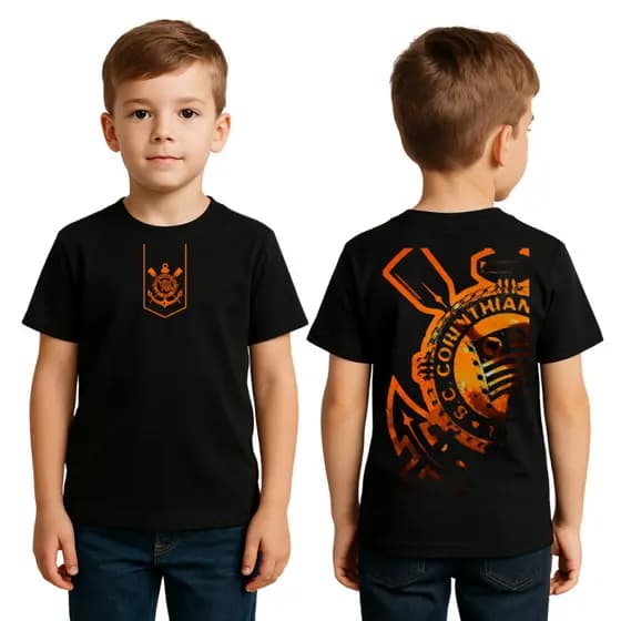 Camiseta Infantil Corinthians Lançamento – Estampa Laranja Moda Kids Futebol 100% Algodão