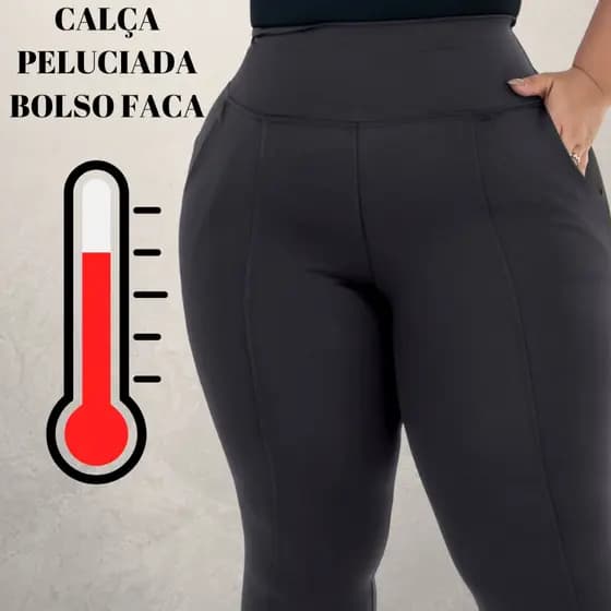 Calça Legging Flanelada Com Bolso Tecido Grosso Zero Transparência M ao G4