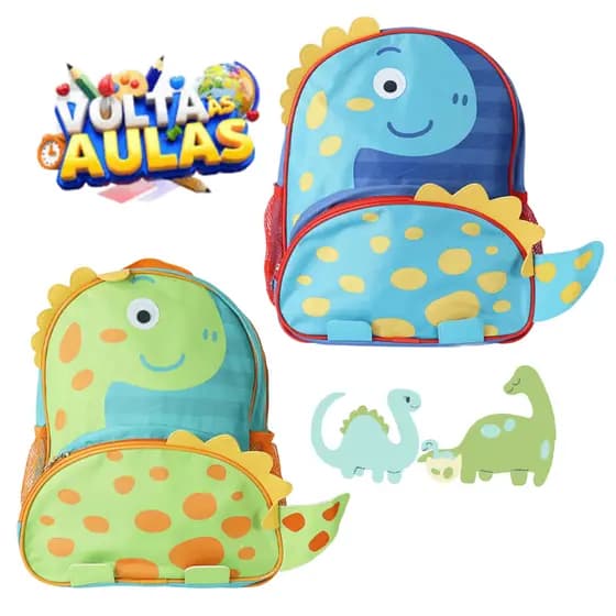 Mochila Escolar Infantil de Costas Alças, Ajustáveis Dino Dinossauro Menino Criança Bolsa Passeio Funcional Resistente