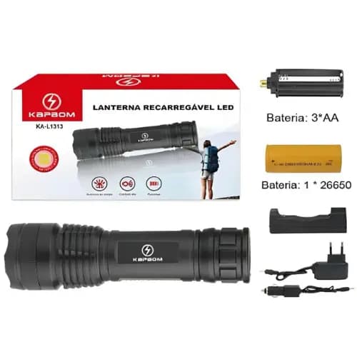 Kit Mini Lanterna Tática Led USB Portátil com Zoom Recarregável Luz Forte Potência Alta com Bateria Kapbom