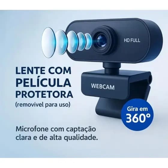 Webcam Full HD Com Microfone Integrado - Vídeo HD, Fácil de Usar, Múltiplas Opções de Montagem