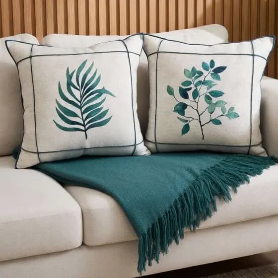 Kit manta decorativa + 2 capas linho drapeada estampa 45x45cm decoração casa sofá