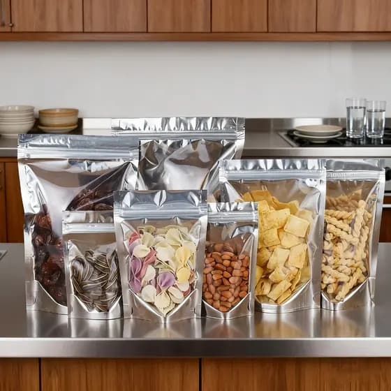 KIT 50 UNIDADES SACO SAQUINHO ZIP METALIZADO HÉRMETICO PARA ALIMENTOS FRENTE INCOLOR