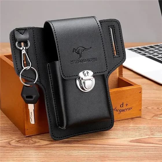 Bolsa de Cintura Masculina Couro PU Multifuncional Boiadeiro