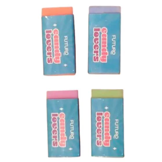 Borracha Escolar Candy Lovers FUTURO Cores Pastel – Pote com 24 Unidades