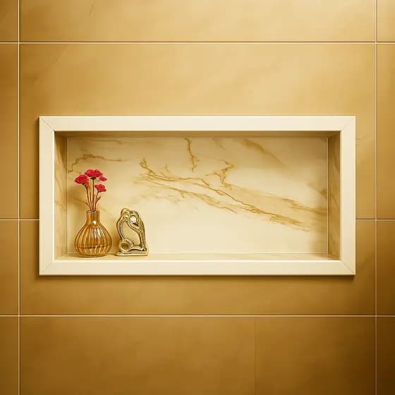 Nicho porcelanato porta shampoo 30x60x11 Borda de Alumínio Calacata Gold