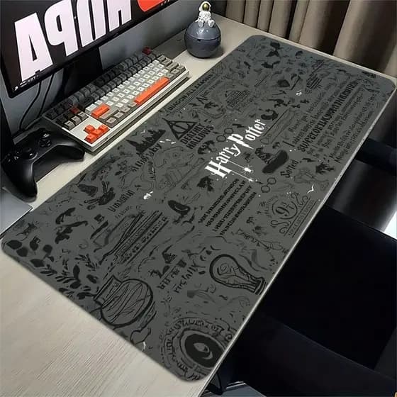 Mouse Pad Grande Gamer Com Estampa de Escola de Magia e Bruxaria Harry Cinza Para Presente