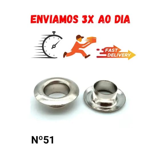 Ilhós Niquelado N°51 FERRO ou ALUMÍNIO Baxmann 100/250/500 unidades MELHOR PREÇO Balancin Bolsas cintos lonas artesanato
