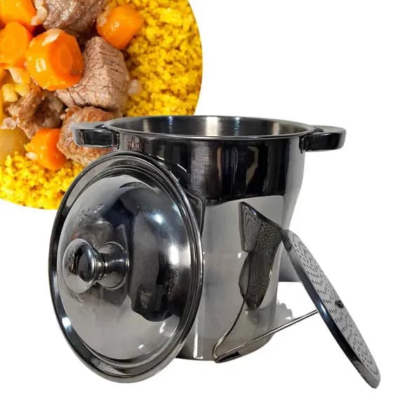 Panela Cuscuzeira Nordestina porção Família à vapor 2,5L Tradicional 100% Aço Inox Cuscuz Top Oferta