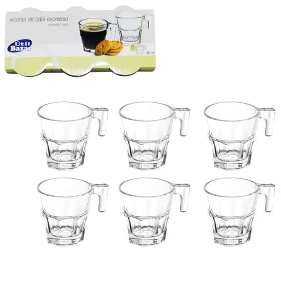 6 Xícaras caneca para Café Vidro para Café Expresso 80ml