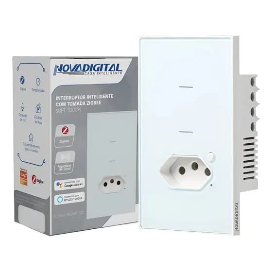 Interruptor Inteligente Zigbee Soft Touch 2 teclas + tomada Quartzo da Novadigital QZ-WK-2W BRANCO