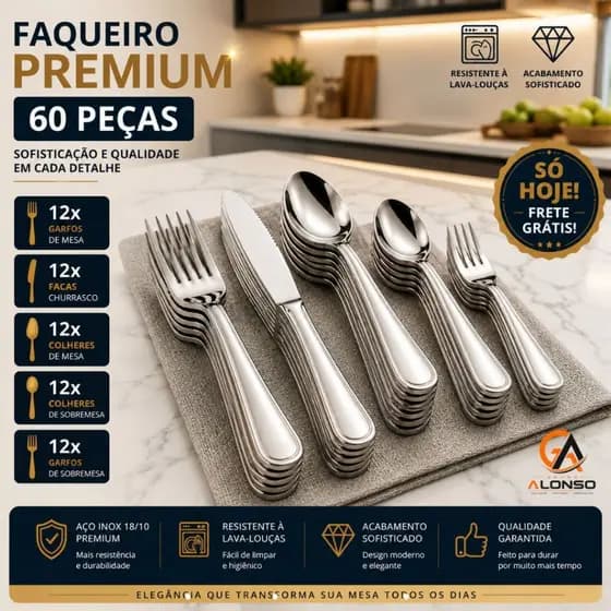 Kit 60 e 30 Peças Talher de Mesa Aço Inox Garfos Facas Colheres Garfos Sobremesa Colheres Sobremesa