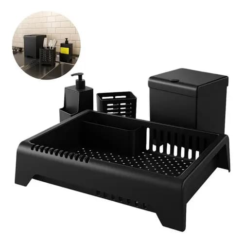 Kit de Pia 4 Peças – Organização Completa com Escorredor Lixeira Talheres e Dispenser
