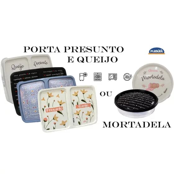 Porta Presunto e Queijo com 2 divisórias empilhavel ou Pote Mortadela - Plasútil