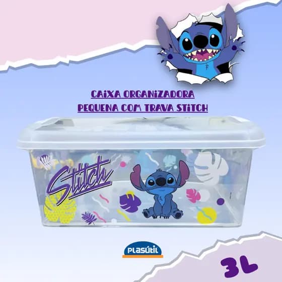 Caixa Stitch Organizadora Pequena (3 Litros) Com trava - Qualidade Plasútil / Praticidade Stitch !!!