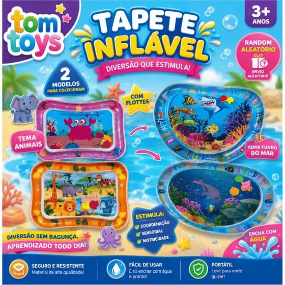 Tapete Infantil Bebê Inflável Água Atividades Sensorial Almofada Menino e Menina