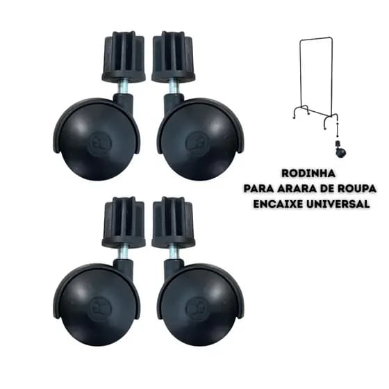 Rodinha de Arara de Roupa com Encaixe Universal Rodizio Roda Giratoria 4cm